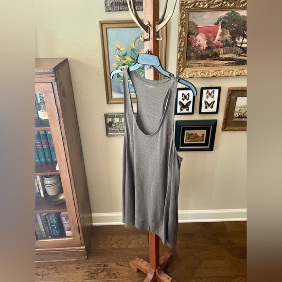 Eileen Fisher 100% linen racer back tunic tank ribbed sides MED moss green - Picture 3 of 10